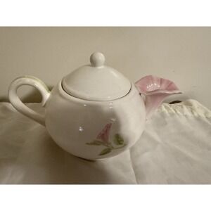 Vintage Teleflora Teapot Floral Spout Pink‎ Morning Glory Cala Lilly Flower